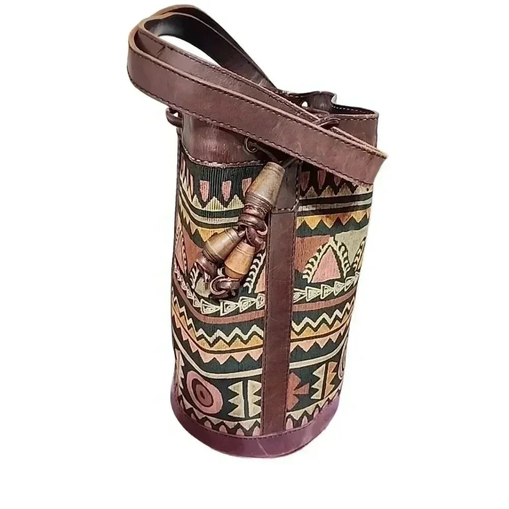Vintage Island Imports Tribal Print Leather Bucket Bag – Rare Find - Picture 11 of 11